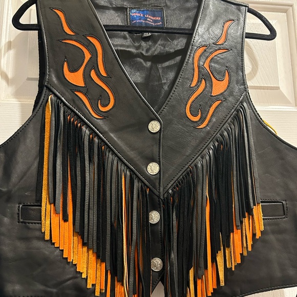 Vintage Leather Fringe Vest with Coin Buttons - Picture 2 of 8